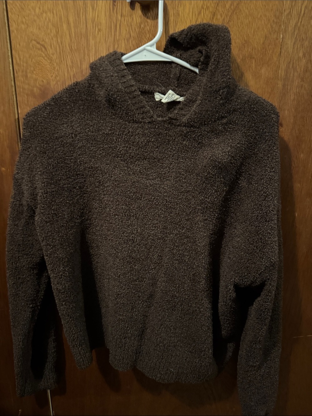 Cozy Plush Hooded Pullover - Dark Brown